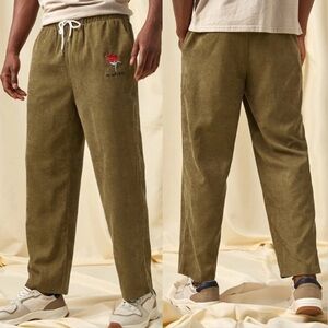 No Way Rose Olive Green Lightweight Corduroy ROMWE Pants Unisex Appeal Medium